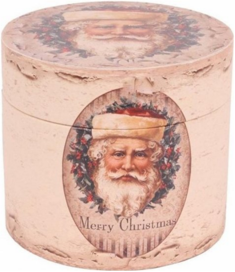 Opbergbox doos rond &Oslash;20 cm Kerstman Merry Christmas mdf PU leerBox &Oslash;20 cm | Dutch Style | 10518805