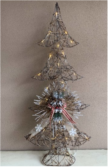 Kerstboom houten takjes met strik glitter sneeuw en (knipper) lampjes 90 cm | La Galleria | JIF-20341