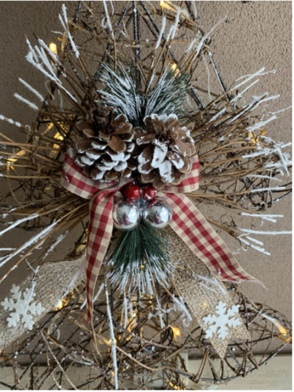 Kerstboom houten takjes met strik glitter sneeuw en (knipper) lampjes 90 cm | La Galleria | JIF-20341 2