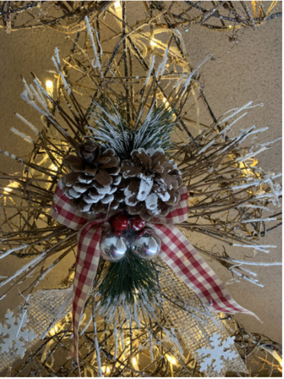 Kerstboom houten takjes met strik glitter sneeuw en (knipper) lampjes 90 cm | La Galleria | JIF-20341 3