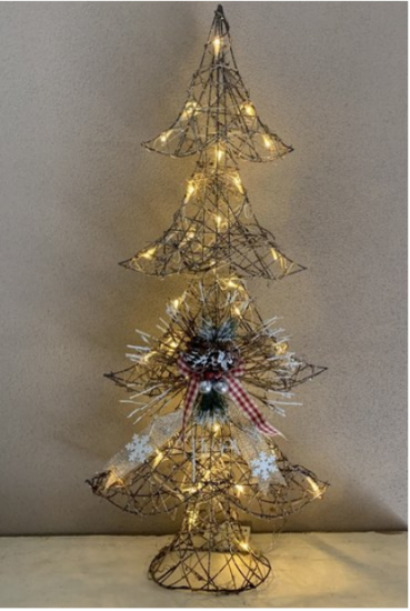 Kerstboom houten takjes met strik glitter sneeuw en (knipper) lampjes 90 cm | La Galleria | JIF-20341 1