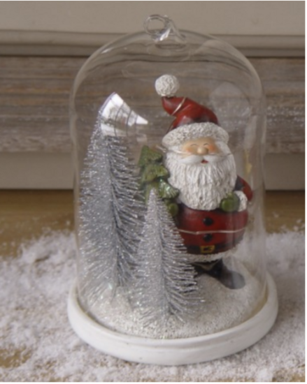 Decoratie kerstman met kerstboompjes onder een stolp 16 cm | La Galleria | TPI-765331