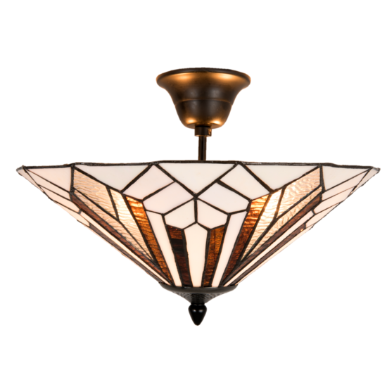 Clayre &amp; Eef   | Plafondlamp Tiffany Wit, Bruin &oslash; 40x28 cm E14/max 2x40W | 5LL-5896