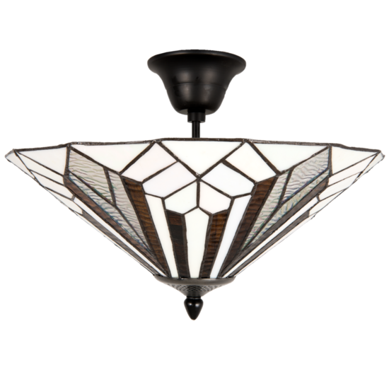 Clayre &amp; Eef   | Plafondlamp Tiffany Wit, Bruin &oslash; 40x28 cm E14/max 2x40W | 5LL-5896