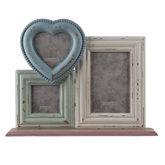 Clayre &amp; Eef   | Fotolijst Beige, Blauw 34x7x25 cm / 10x10 / 7x7 / 10x15 cm | 2F0896