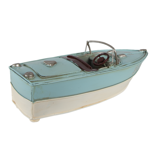 Clayre &amp; Eef   | Decoratie Miniatuur Boot Turquoise, Beige 24x11x9 cm | 6Y4609