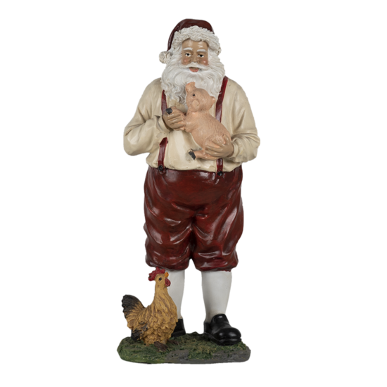 Clayre &amp; Eef   | Kerstdecoratie Beeld Kerstman Rood, Beige 11x9x27 cm | 6PR4755