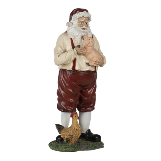 Clayre &amp; Eef   | Kerstdecoratie Beeld Kerstman Rood, Beige 11x9x27 cm | 6PR4755