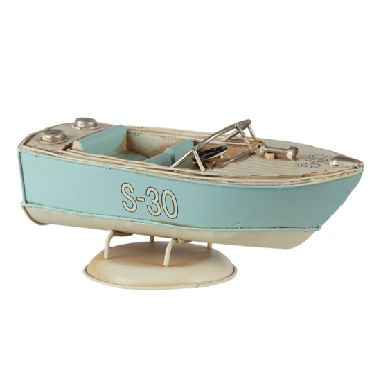 Clayre &amp; Eef   | Decoratie Miniatuur Boot Turquoise, Beige 18x8x8 cm | 6Y4610