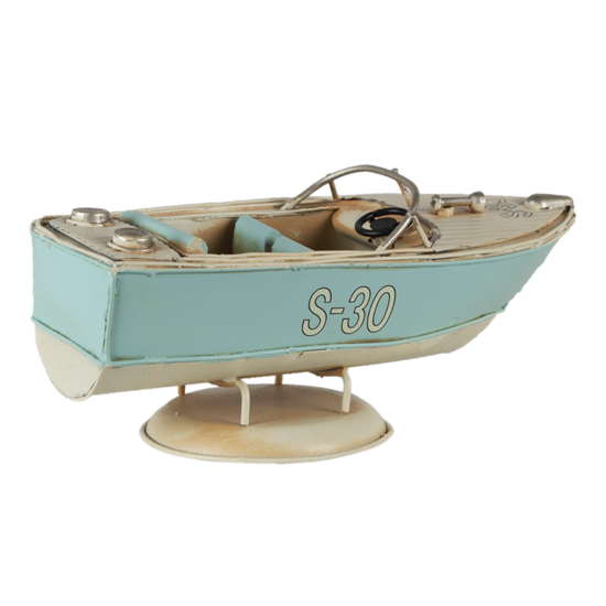 Clayre &amp; Eef   | Decoratie Miniatuur Boot Turquoise, Beige 18x8x8 cm | 6Y4610