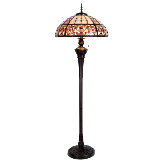 Clayre &amp; Eef   | Tiffany Vloerlamp Beige, Rood &oslash; 57x166 cm E27/max 3x60W | 5LL-5598