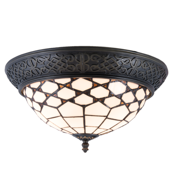 Clayre &amp; Eef   | Plafondlamp Tiffany Wit, Bruin &oslash; 38x19 cm E14/max 2x40W | 5LL-5891