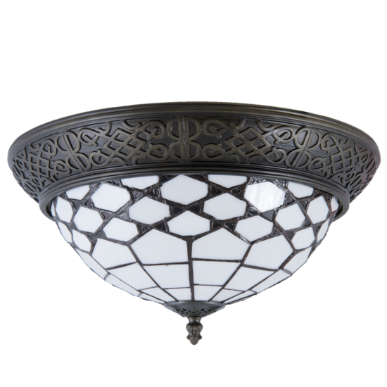 Clayre &amp; Eef   | Plafondlamp Tiffany Wit, Bruin &oslash; 38x19 cm E14/max 2x40W | 5LL-5891