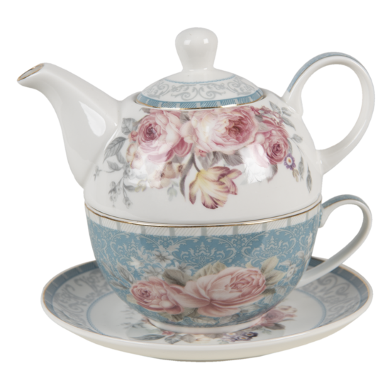 Tea for one set 16*10*14 cm / 400 ml / 250 ml Blauw | PECTEFO | Clayre &amp; Eef