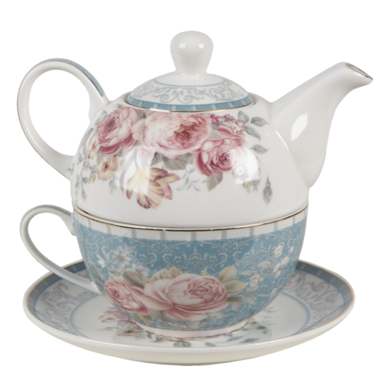 Tea for one set 16*10*14 cm / 400 ml / 250 ml Blauw | PECTEFO | Clayre &amp; Eef 1