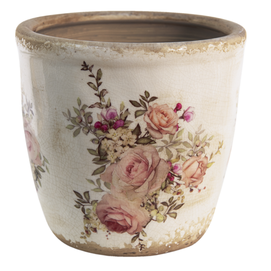 6CE1421XL Bloempot Binnen Roze, Beige &oslash; 16*15 cm &oslash; 16*15 cm Roze | 6CE1421XL | Clayre &amp; Eef