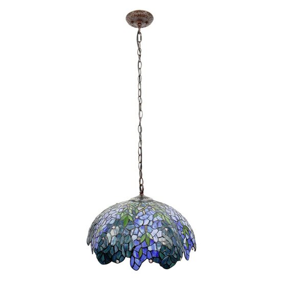 5LL-6182 Hanglamp Tiffany Blauw, Groen &oslash; 45*126 cm E27/max 2*40W &oslash; 45*126 cm E27/max 2*40W Blauw | 5LL-6182 | Clayre &amp; Ee