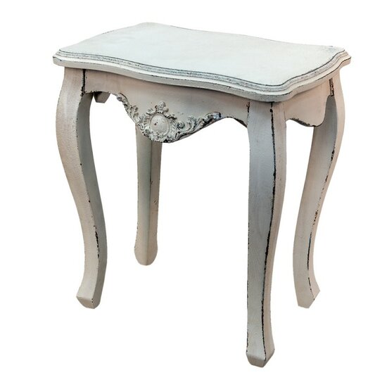 5H0538 Bijzettafel 52*35*58 cm Wit Hout, Kunststof Ornament Rechthoek Side table