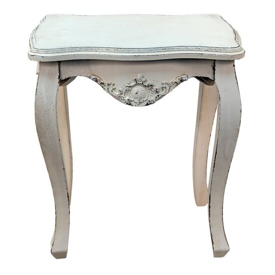 5H0538 Bijzettafel 52*35*58 cm Wit Hout, Kunststof Ornament Rechthoek Side table