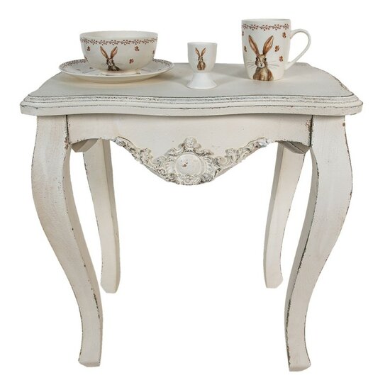 5H0538 Bijzettafel 52*35*58 cm Wit Hout, Kunststof Ornament Rechthoek Side table