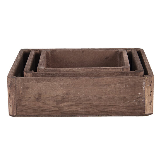 Clayre &amp; Eef   | Decoratief Dienblad set van 3 Bruin 24x24x6 / 20x20x6 / 16x16x6 cm | 6H2006