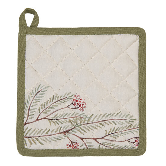 Clayre &amp; Eef   | Pannenlap Beige, Groen, Rood 20x20 cm | VGP45