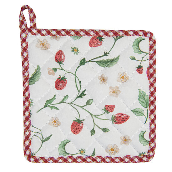 Clayre &amp; Eef   | Pannenlap Wit, Rood, Groen 20x20 cm | WIS45