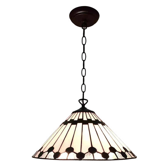 Clayre &amp; Eef   | Hanglamp Tiffany Wit, Bruin &oslash; 40 cm E27/max 1x60W | 5LL-6176