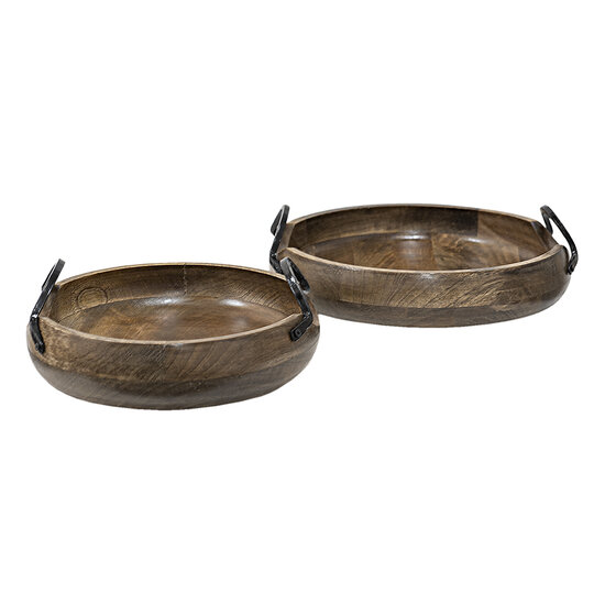 Clayre &amp; Eef   | Decoratief Dienblad set van 2 Bruin &oslash; 36x12 / &oslash; 29x11 cm | 6H2140