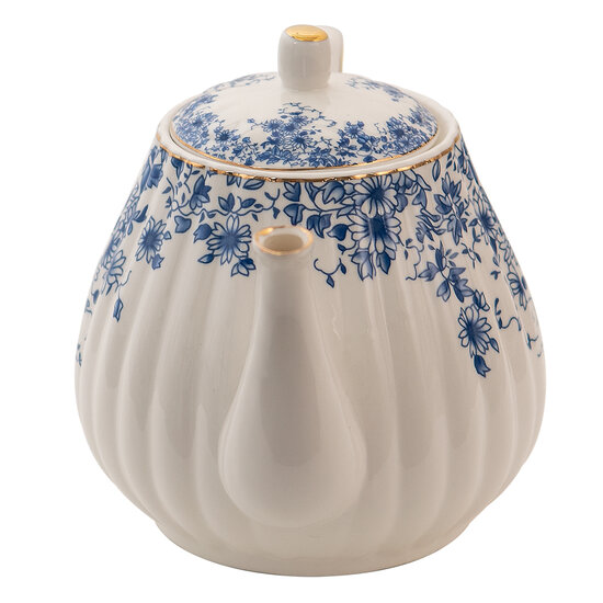 Clayre &amp; Eef   | Theepot Wit, Blauw 23x14x15 cm / 1100 ml | BFLTE