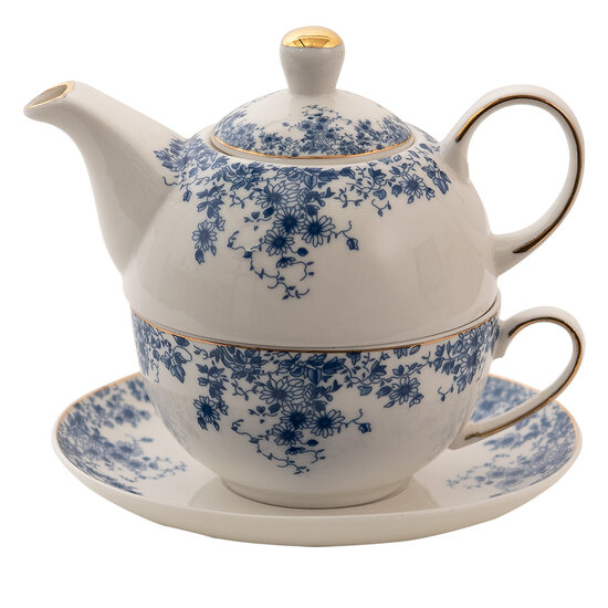 Clayre &amp; Eef   | Tea for One Wit, Blauw 16x15x15 cm / 400 ml / 250 ml | BFLTEFO