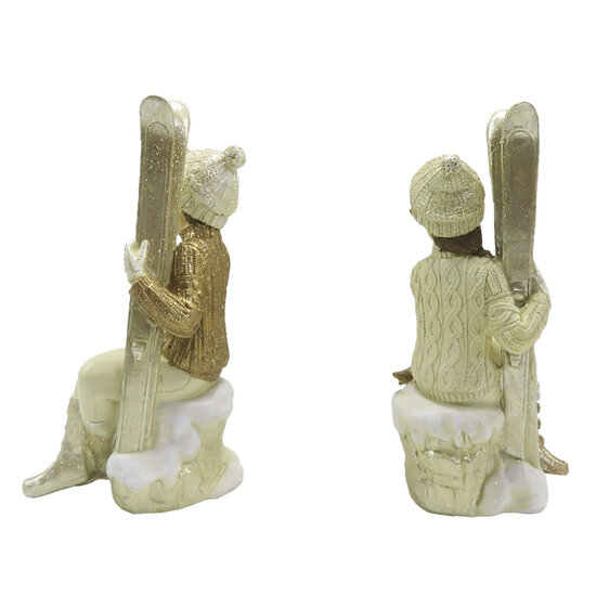 Clayre &amp; Eef   | Kerstdecoratie Beeld set van 2 Kinderen Beige Goudkleurig 10x7x18 cm | 6PR4798