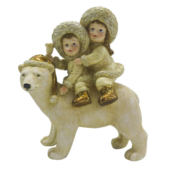 Clayre &amp; Eef   | Kerstdecoratie Beeld Kinderen Beige 13x7x15 cm | 6PR4820