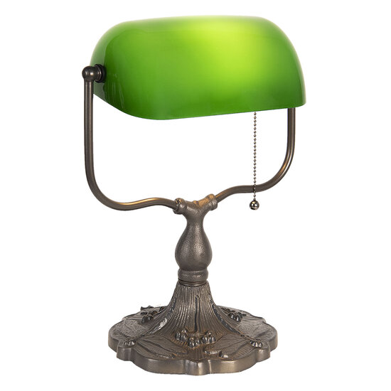 Clayre &amp; Eef   | Bureaulamp Bankierslamp Groen, Bruin 27x20x36 cm E27/max 1x60W | 5LL-1144GR