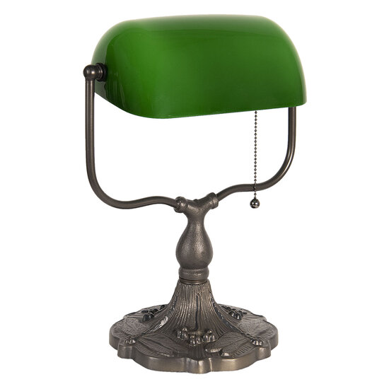 Clayre &amp; Eef   | Bureaulamp Bankierslamp Groen, Bruin 27x20x36 cm E27/max 1x60W | 5LL-1144GR