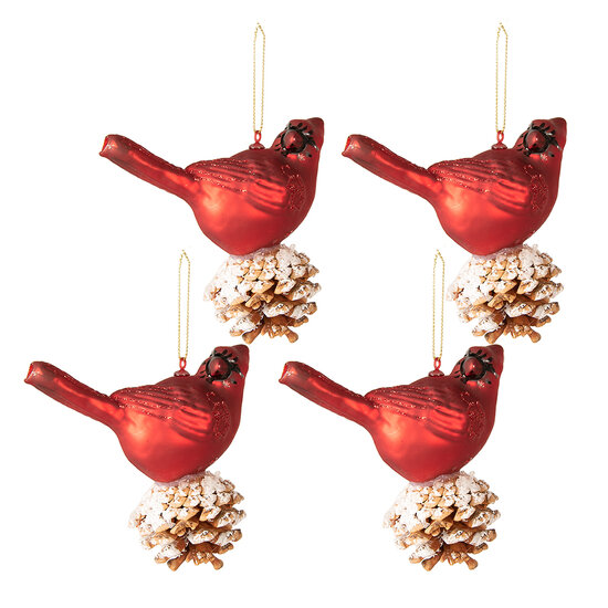 Clayre &amp; Eef   | Kerstbal Vogel Rood, Wit set 4 11x6x11 cm | 6GL3957