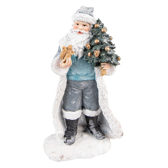 Clayre &amp; Eef   | Kerstdecoratie Beeld Kerstman Grijs 11x9x21 cm | 6PR3739