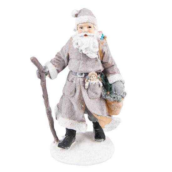 Clayre &amp; Eef   | Kerstdecoratie Beeld Kerstman Grijs Bruin 12x9x21 cm | 6PR3740