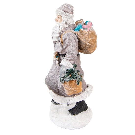 Clayre &amp; Eef   | Kerstdecoratie Beeld Kerstman Grijs Bruin 12x9x21 cm | 6PR3740