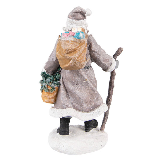 Clayre &amp; Eef   | Kerstdecoratie Beeld Kerstman Grijs Bruin 12x9x21 cm | 6PR3740