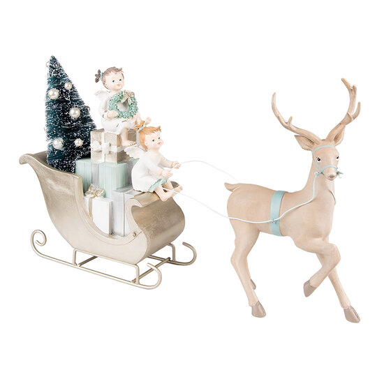 Clayre &amp; Eef   | Kerstdecoratie Beeld Slee Beige Groen LED 36x10x26 cm / 2xAAA | 6PR3779