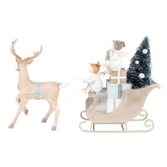 Clayre &amp; Eef   | Kerstdecoratie Beeld Slee Beige Groen LED 36x10x26 cm / 2xAAA | 6PR3779