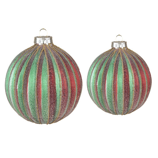 Clayre &amp; Eef   | Kerstballen set van 2 Rood Groen &oslash; 10x10 / &oslash; 8x8 cm | 6GL4115