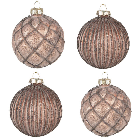 Clayre &amp; Eef   | Kerstballen set van 4 bruin &oslash; 8x8 cm | 6GL4144