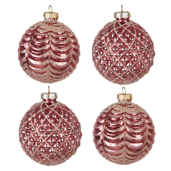 Clayre &amp; Eef   | Kerstballen set van 4 Rood &oslash; 8x8 cm | 6GL4160