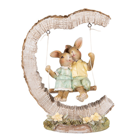 Clayre &amp; Eef   | Decoratie beeld Konijnen Bruin Groen 13x7x16 cm | 6PR3846