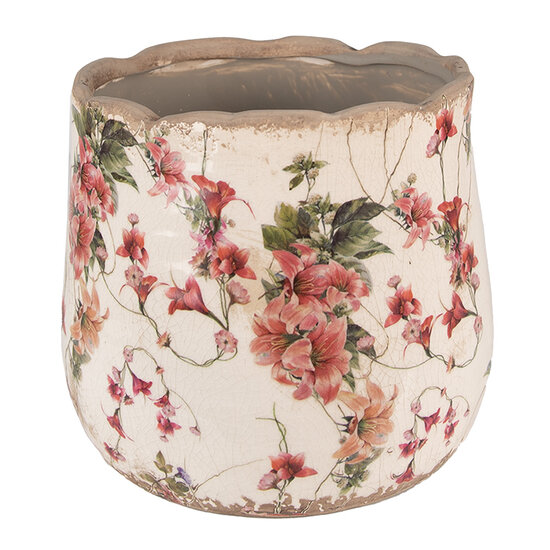 Clayre &amp; Eef   | Bloempot Binnen Roze, Beige &oslash; 18x16 cm | 6CE1549M