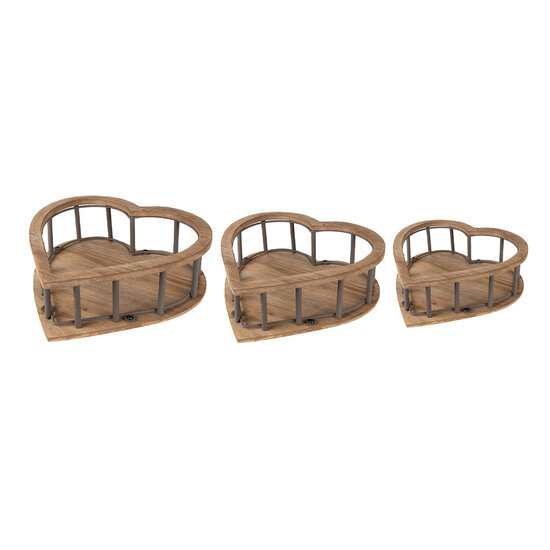 Clayre &amp; Eef   | Opbergmanden set van 3 Hart Bruin 33x33x10 / 26x26x9 / 20x20x8 cm | 6H2230