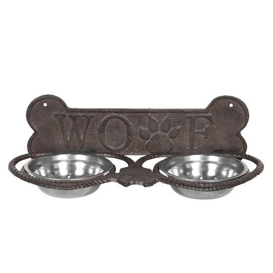 Clayre &amp; Eef   | Voerbak Hond Bruin 39x18x12 cm / 2x300 ml | 6Y3203