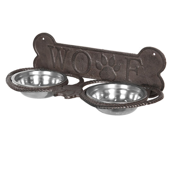 Clayre &amp; Eef   | Voerbak Hond Bruin 39x18x12 cm / 2x300 ml | 6Y3203